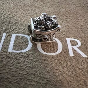 Pandora Santa's Sleigh Charm with Garnet Stones. Retired.